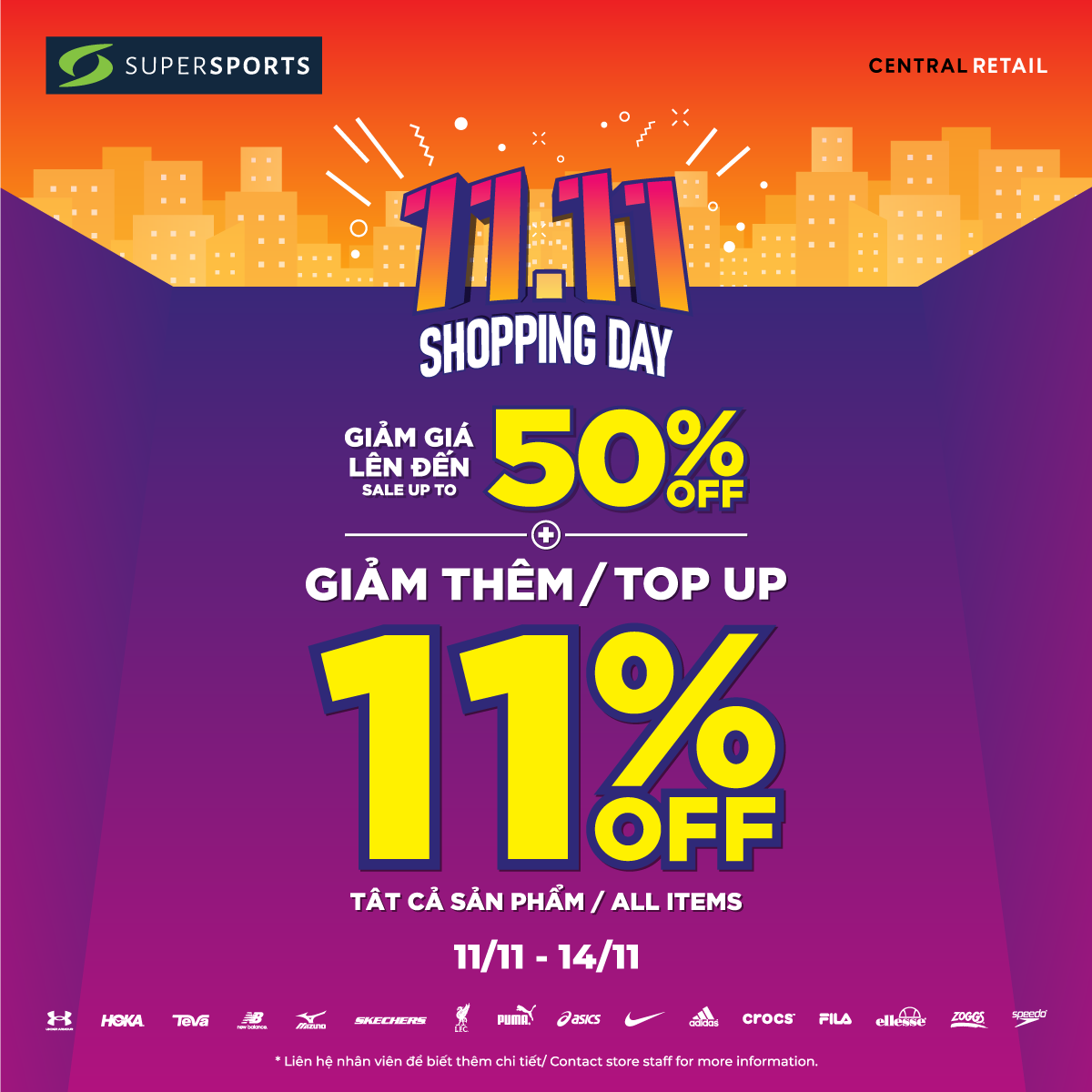 SUPER SALE 11.11 – SALE UP TO 50% & TOP UP 11% ON BILL ALL ORDERS