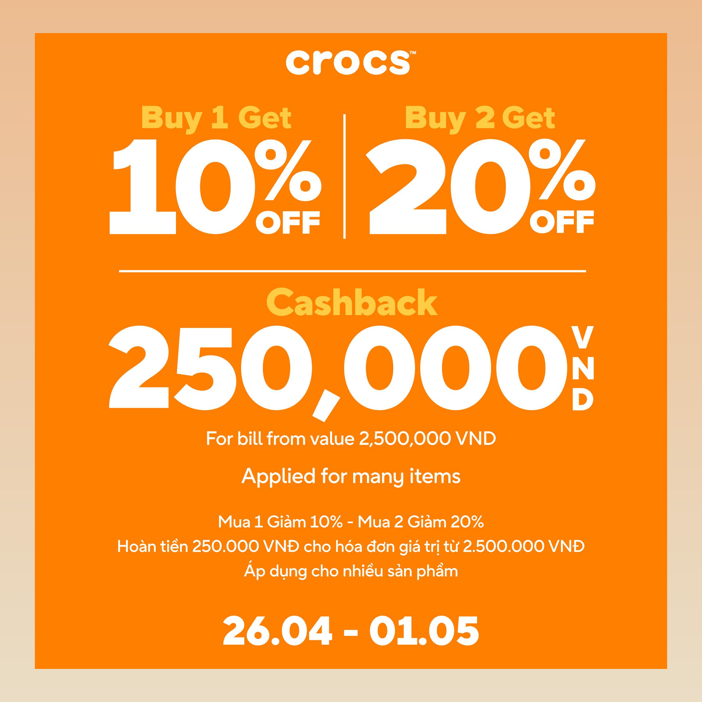 BIG HOLIDAY PROMOTION😍CROCS UP TO 20% OFF, CASHBACK 250K🌟