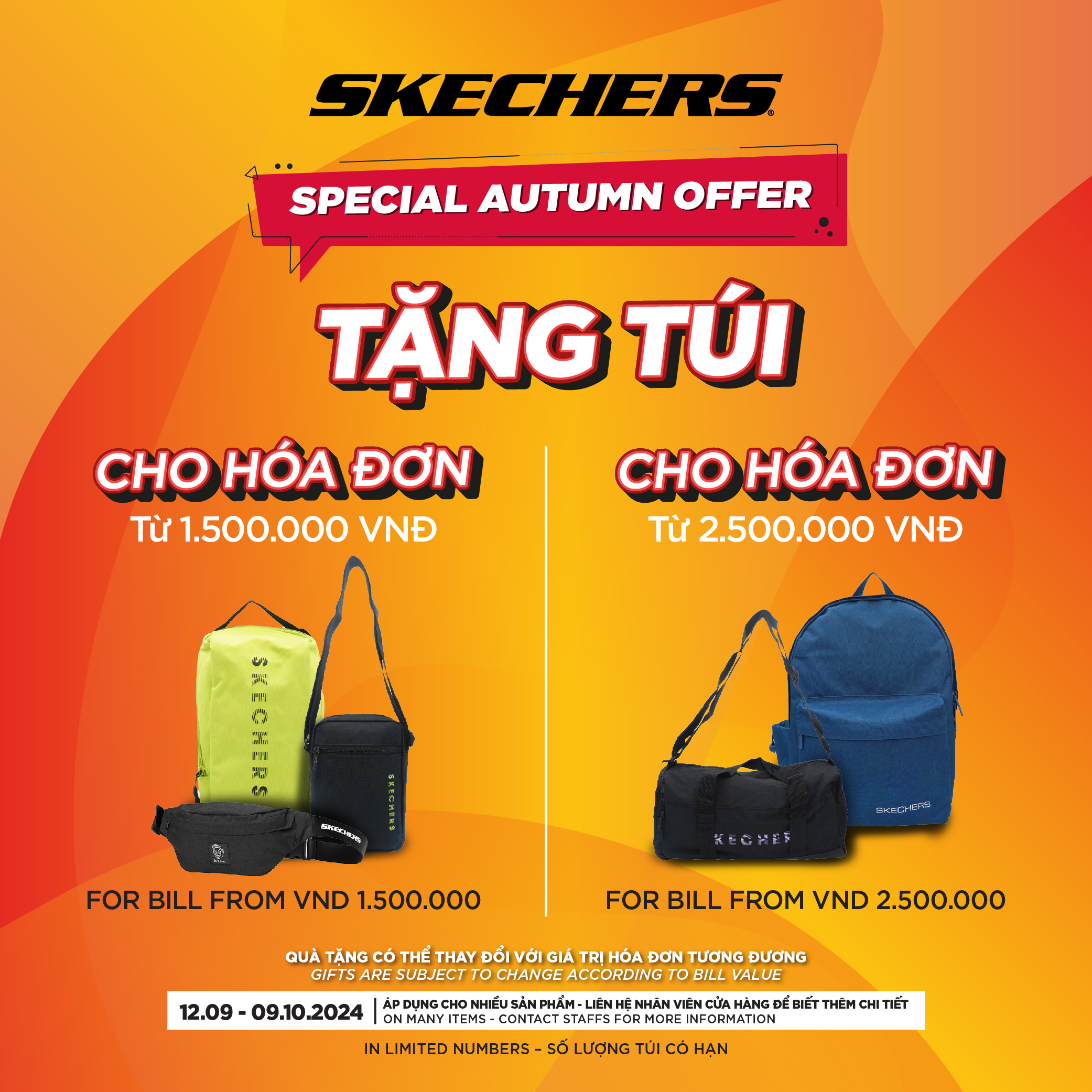 SPECIAL AUTUMN OFFER FROM SKECHERS - FREE BAG FOR BILL FROM VND 1.500.000
