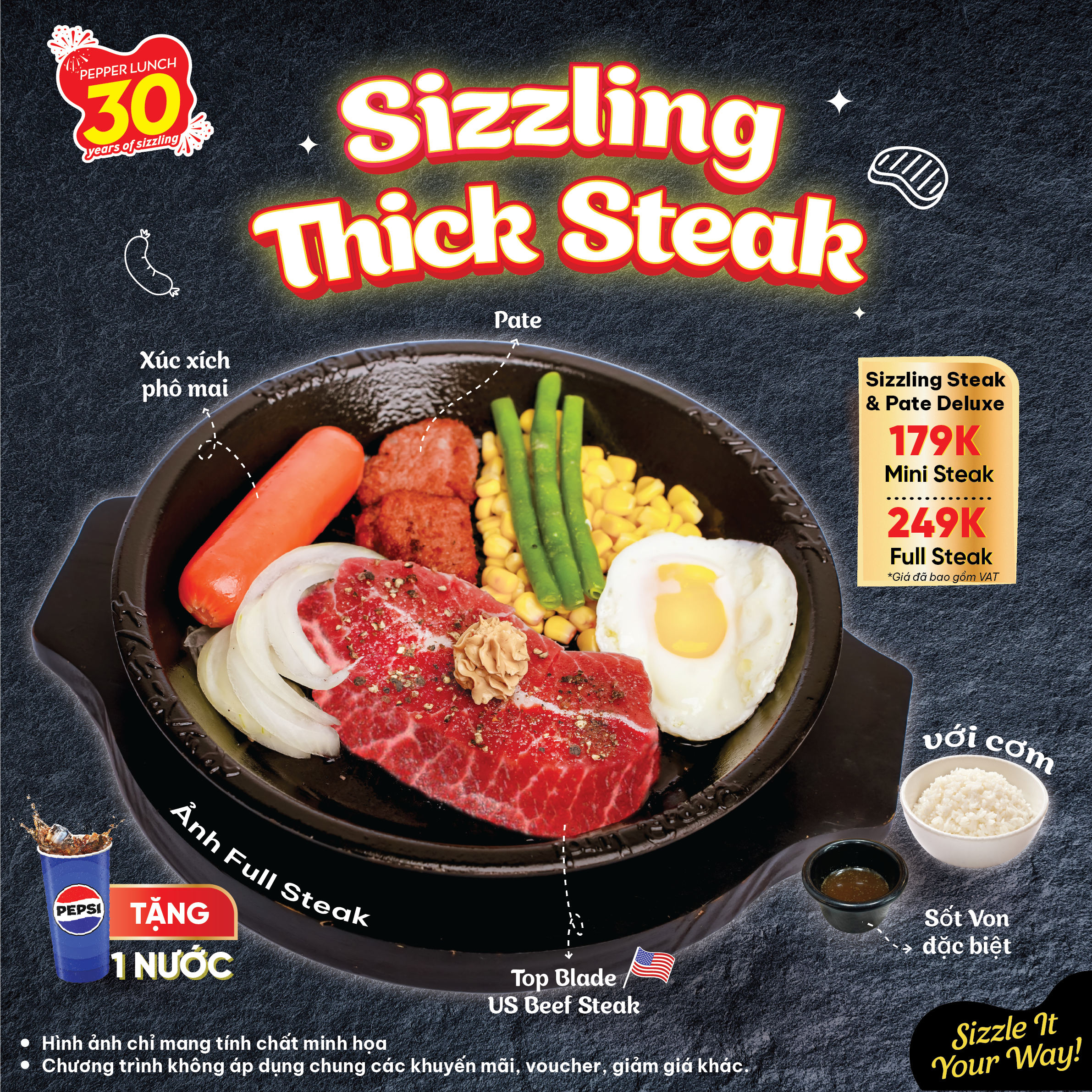 🎉ƯU ĐÃI ĐỘC QUYỀN - SIZZLING THICK STEAK GIÁ CHỈ TỪ 179K 🎉